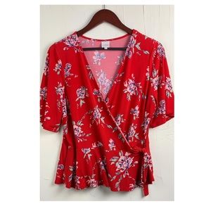 KAILEIGH Surah Wrap Knit Top with Floral Print XL